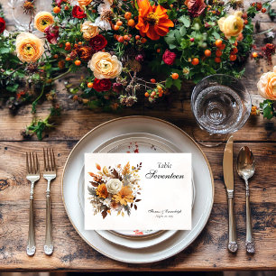 Sunset Autumn Floral Wide Wedding Table Number