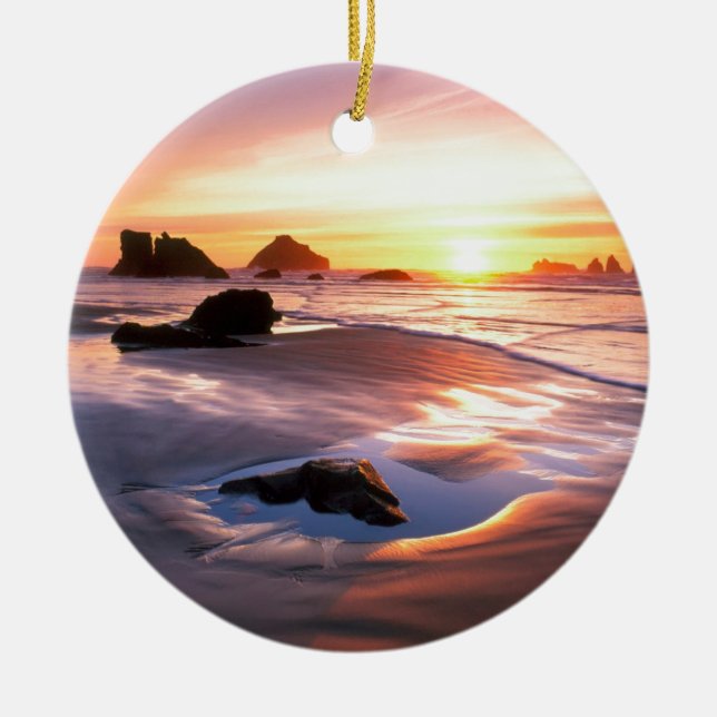Sunset Bandon Oregon Ceramic Tree Decoration (Front)