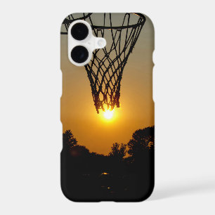 sunset basketball with hoop and net