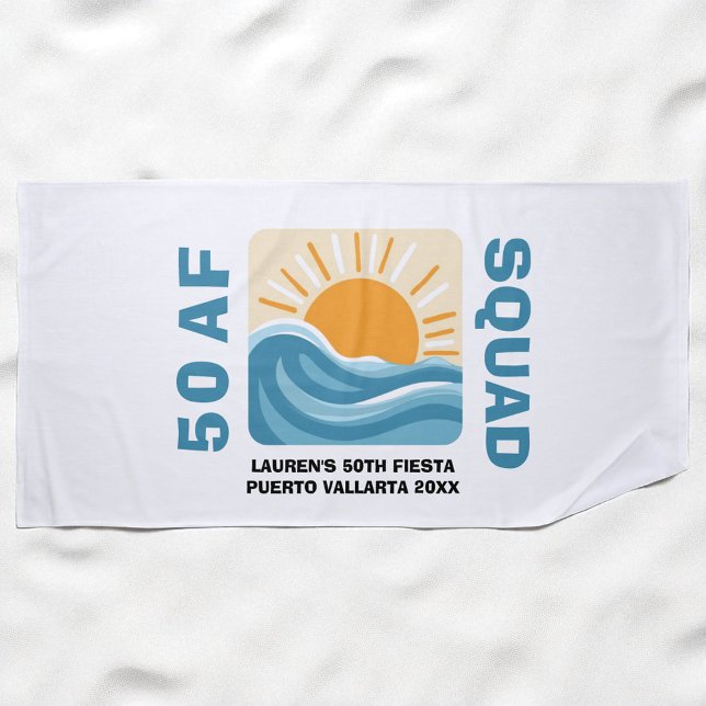 Sunset Beach 50 AF Crew Cute Birthday Beach Towel (Creator Uploaded)