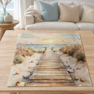 Sunset Beach Boardwalk Watercolor Jigsaw Puzzle