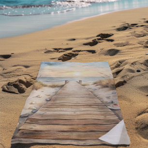 Sunset Beach Boardwalk Watercolor Towel