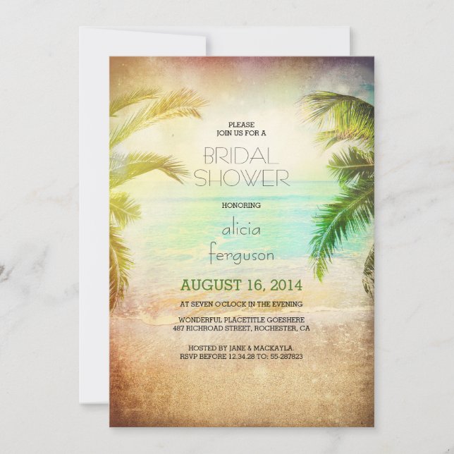Sunset beach bridal shower invitations (Front)