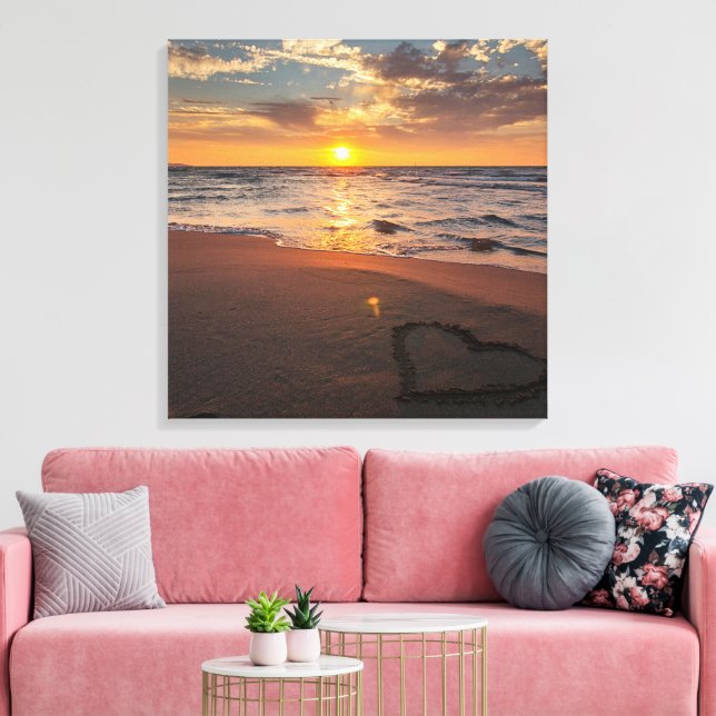 Sunset Beach Canvas Wall Art |Serene Ocean Horizon (Insitu(LivingRoom))
