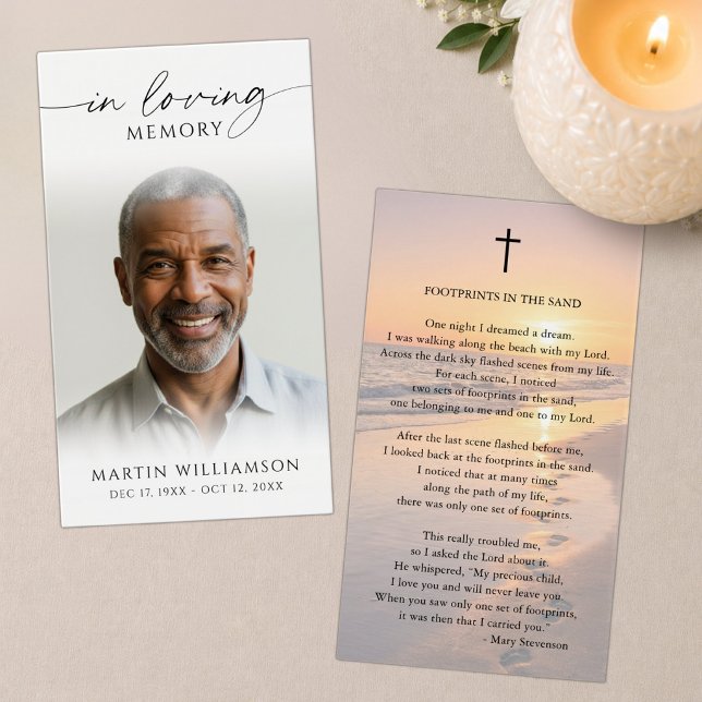 Sunset Beach Footprints Poem Sympathy Prayer Card (Creator Uploaded)