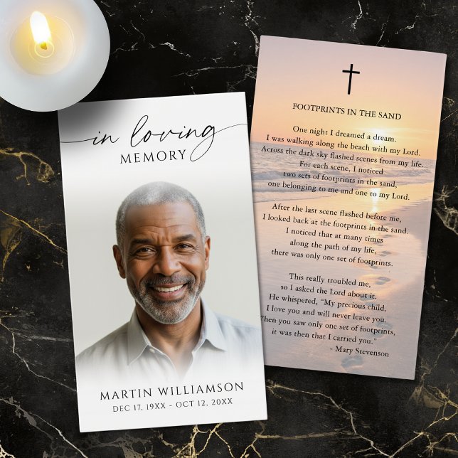 Sunset Beach Footprints Poem Sympathy Prayer Card (Creator Uploaded)