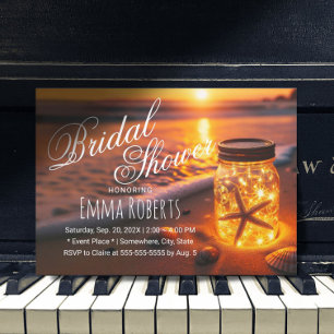Sunset Beach Glowing Mason Jar Bridal Shower Invitation