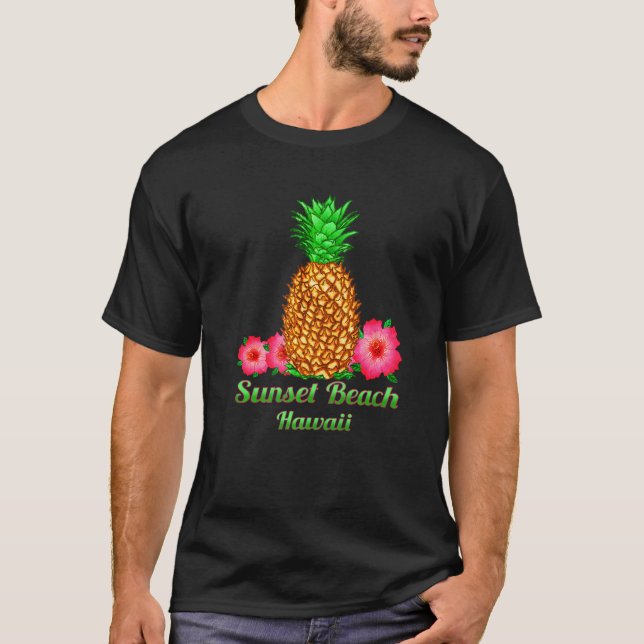 Sunset Beach Hawaii Pineapple Floral T-Shirt (Front)