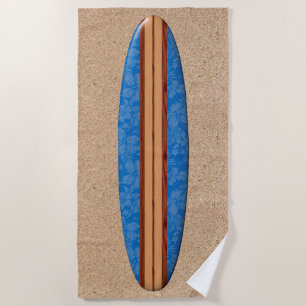 Sunset Beach Hawaiian Faux Wood Surfboard - Blue Towel