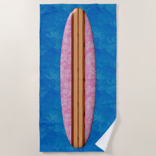 Sunset Beach Hawaiian Faux Wood Surfboard - Pink Towel