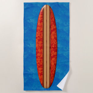 Sunset Beach Hawaiian Faux Wood Surfboard - Red Towel