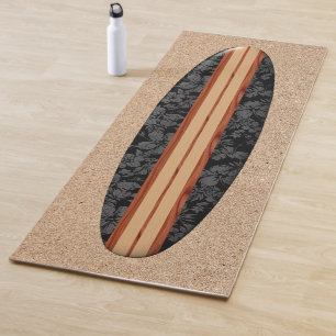Sunset Beach Hawaiian Longboard Surfboard Black Yoga Mat