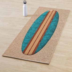 Sunset Beach Hawaiian Longboard Surfboard Teal Yoga Mat