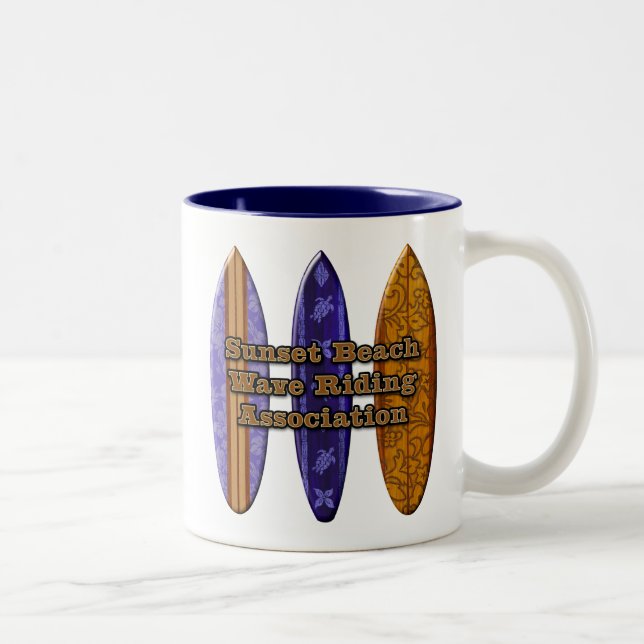 Sunset Beach Hawaiian Surfboards Wave Riders Two-Tone Coffee Mug (Right)
