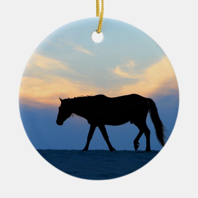 Sunset Beach Horse Ceramic Tree Decoration (Front)