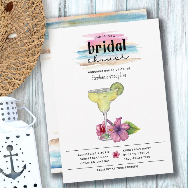 Sunset Beach Margarita and Hibiscus Bridal Shower Invitation (Creator Uploaded)