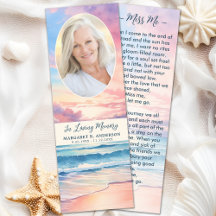 Sunset Beach Oval Photo Memorial Prayer Card