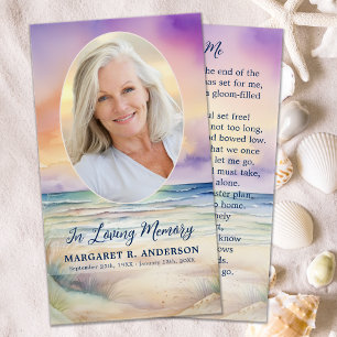 Sunset Beach Oval Photo Memorial Prayer Card