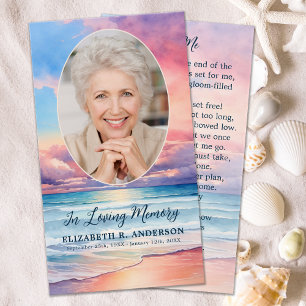 Sunset Beach Oval Photo Memorial Prayer Card
