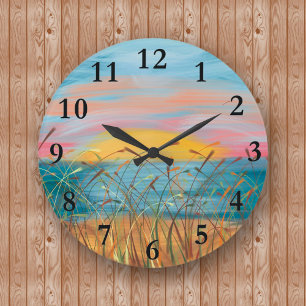 Sunset Beach Painting Round (Large) Wall Clock