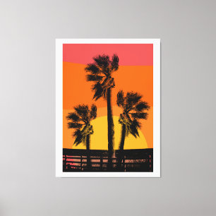 Sunset Beach Palm Tree Canvas Print