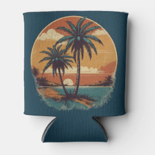 Sunset Beach Palm Tree Funny Summer Vacation Can Cooler