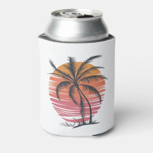 Sunset Beach Palm Tree Funny Summer Vacation Can Cooler