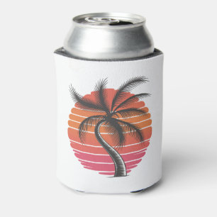Sunset Beach Palm Tree Funny Summer Vacation Can Cooler