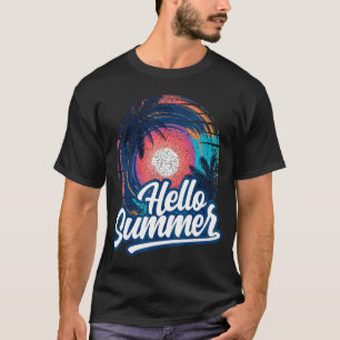 Sunset Beach Palm Tree Hello Summer Vacation Holi T-Shirt