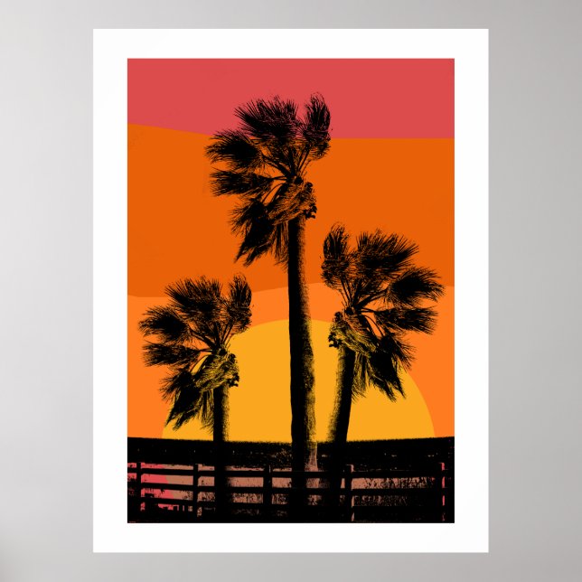 Sunset Beach Palm Tree Poster (Front)