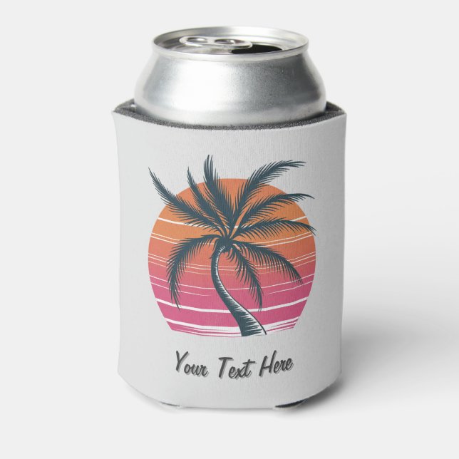 Sunset Beach Palm Tree Summer Vacation Custom Can Cooler (Can Back)