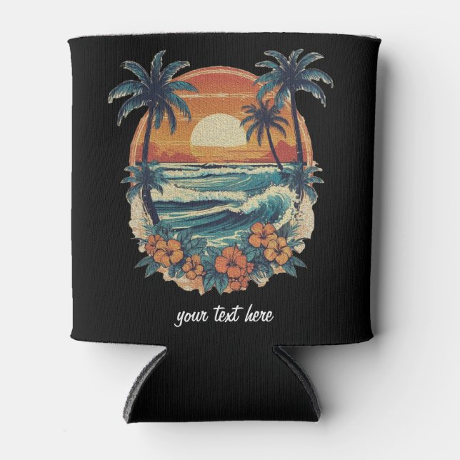 Sunset Beach Palm Tree Summer Vacation Custom      Can Cooler (Front)