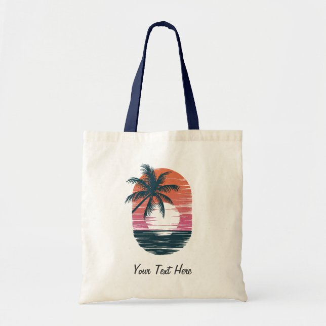 Sunset Beach Palm Tree Summer Vacation Custom Tote Bag (Front)