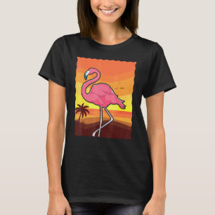 Sunset Beach Palm Trees Pink Flamingo Tropical Sum T-Shirt