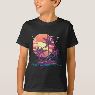 Sunset beach palm trees tropical summer retro T-Shirt