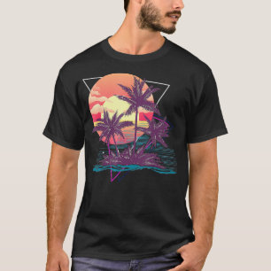 Sunset Beach Palm Trees Tropical Summer Retro T-Shirt