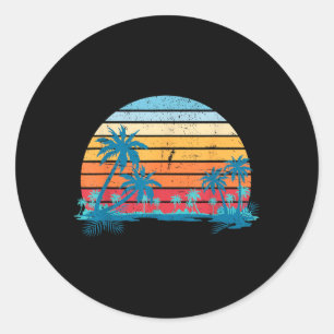 Sunset Beach Palms Summer Vibes Retro Tropical Classic Round Sticker