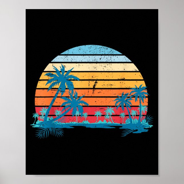 Sunset Beach Palms Summer Vibes Retro Tropical Poster (Front)