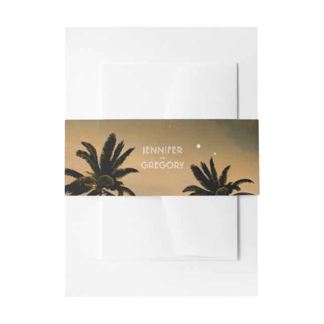 Sunset Beach Palms Wedding Invitation Belly Band (Front Example)