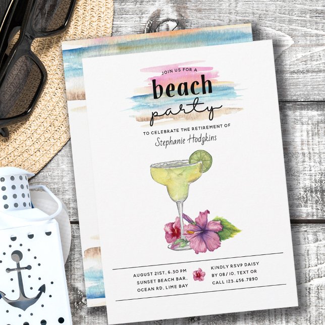 Sunset Beach Party Margarita Hibiscus Retirement Invitation (Creator Uploaded)