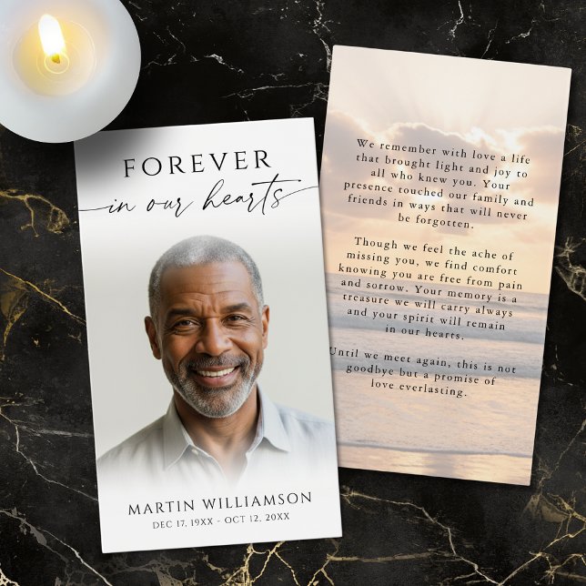 Sunset Beach Photo Forever In Hearts Prayer Card (Creator Uploaded)