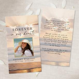 Sunset Beach Photo Forever In Hearts Prayer Card
