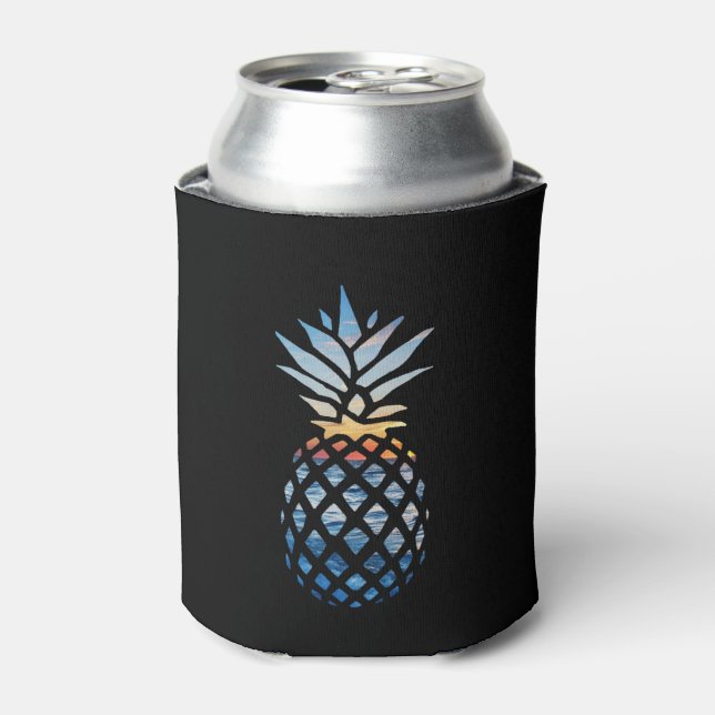 Sunset Beach Pineapple with Ocean Novelty Black Can Cooler (Can Front)