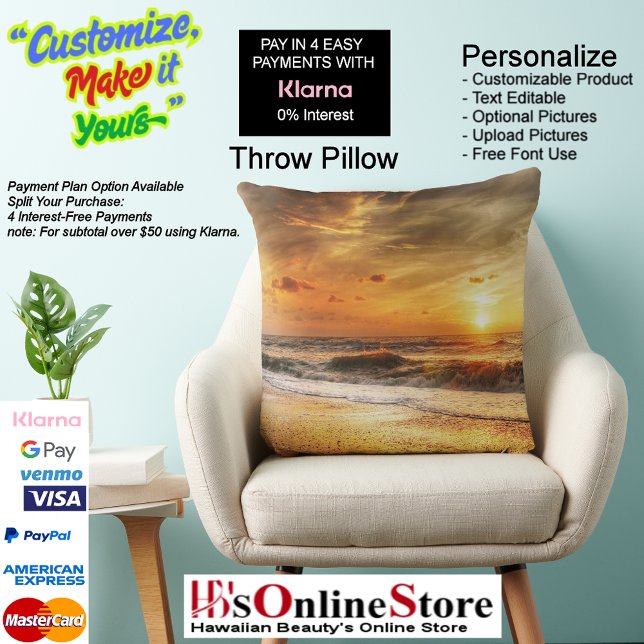 Sunset Beach Polyester Throw Pillow 18 (Sunset Beach Square Polyester Large Pillow 18.)