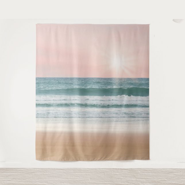Sunset Beach Rosy Ocean Mural | Wall Tapestry (Front)