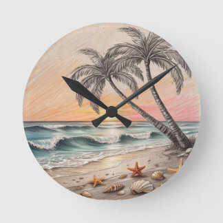 Sunset Beach Round Clock