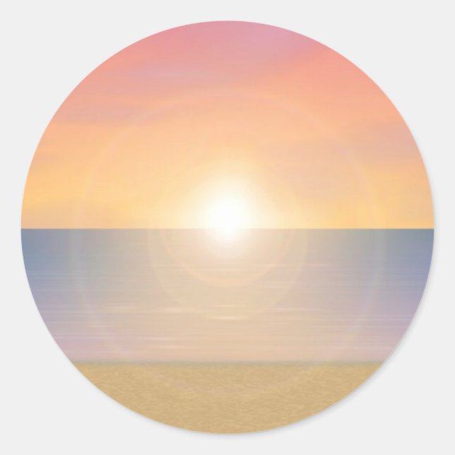 Sunset Beach Scene: Classic Round Sticker (Front)