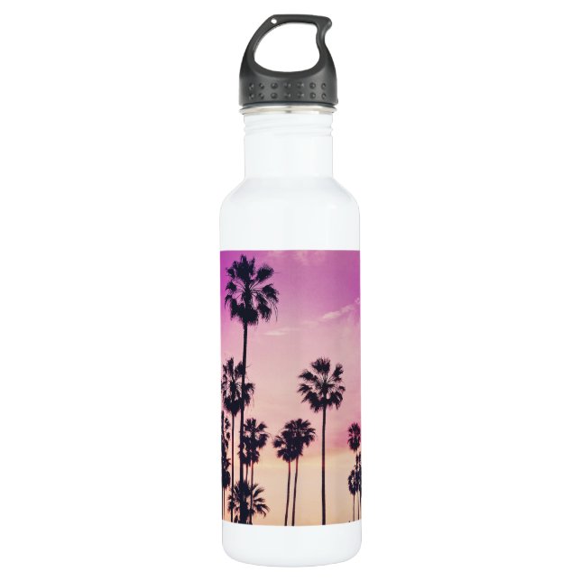 Sunset Beach Scene, Purple Tropical Sky 710 Ml Water Bottle (Front)