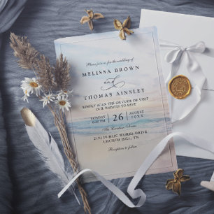 Sunset Beach Sea Elegant Modern Wedding Invitation