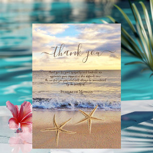 Sunset Beach Sea stars Photo Celebration Of Life  Thank You Card